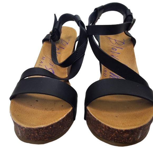 BLOWFISH Hazard Strappy Platform Sandals Black Cork Sz 6.5 Leather - Picture 4 of 11
